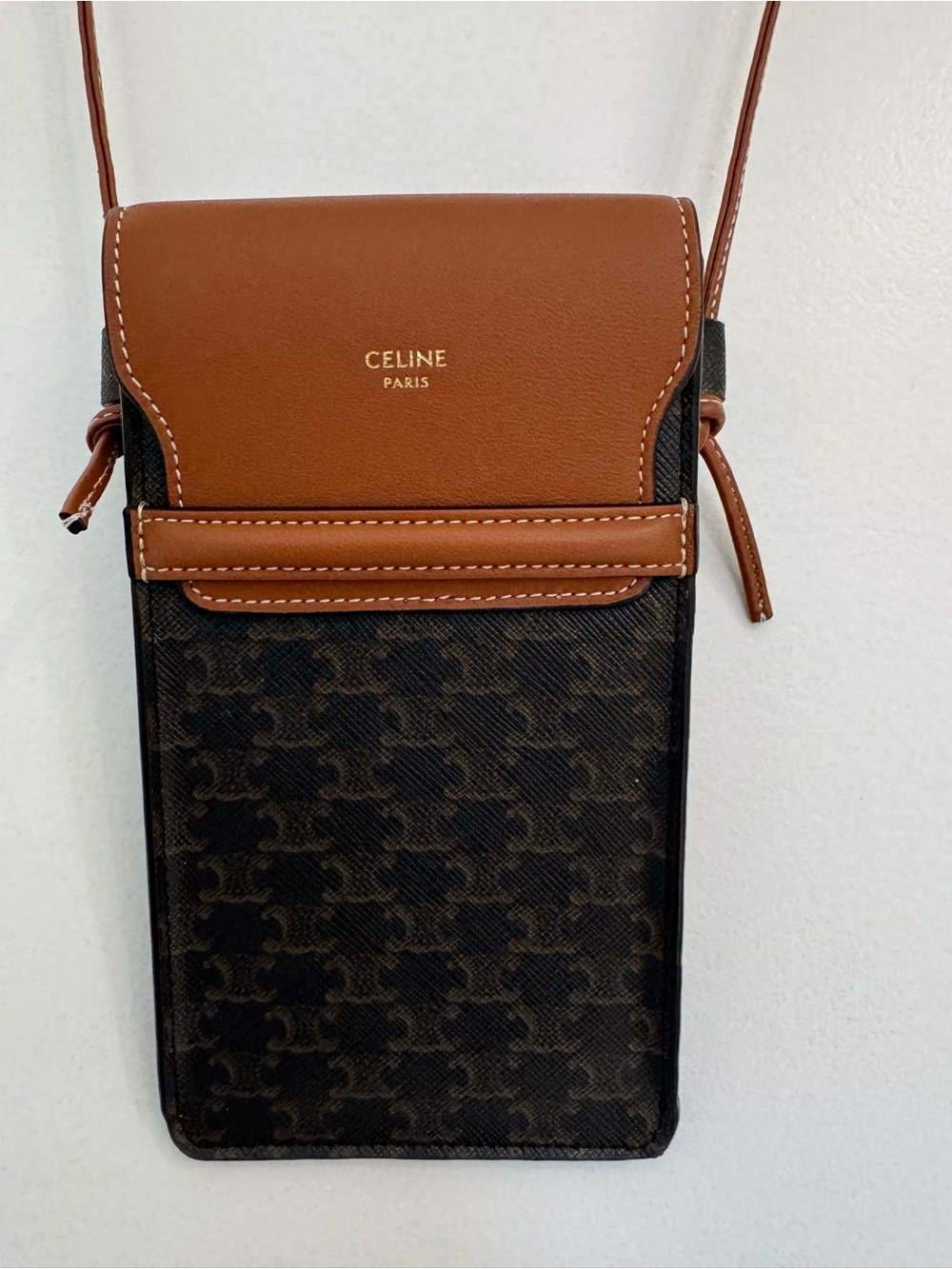 CELINE Brown and Tan Crossbody Phone Pouch